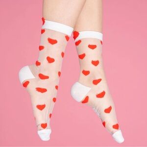 Coucou Suzette Sheer Red Heart Socks NWOT